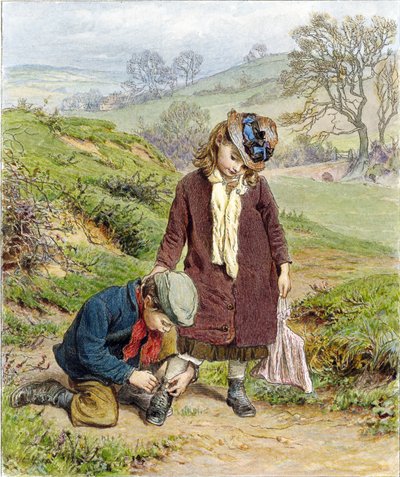 Kardeş, Kızkardeşin Ayakkabısını Bağlıyor, pub. 1854 by Robert Barnes
