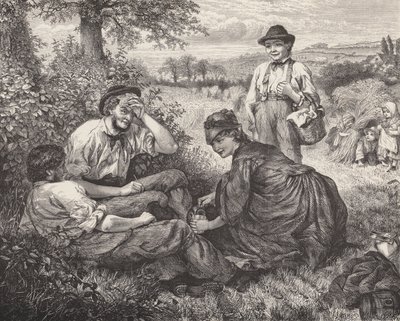 Hasat sırasında dinlenen çiftlik işçileri (gravür) by Robert Barnes