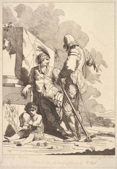 İki Asker ve Miğferli Çocuk, 19 Temmuz 1779. by Robert Blyth