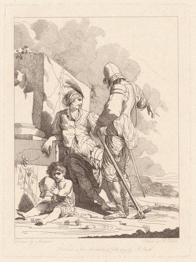 İki Asker ve Kask Tutan Çocuk by Robert Blyth, after John Hamilton Mortimer