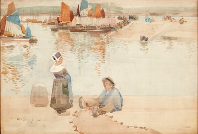 Liman Duvarındaki Figürler, Brittany (sulu boya) by Robert Brough