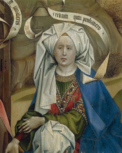 Doğuştan kadını temsil eden detay, Master of Flemalle Robert Campin (1375/1379-1444), panel üzerine yağlı boya, 1420 civarı by Robert Campin