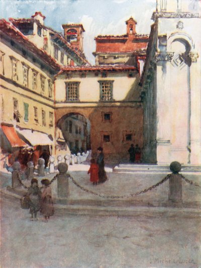 San Michele Meydanı, Lucca (renkli taşbaskı) by Robert Charles Goff