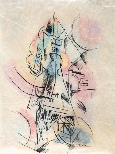 La Tour Eiffel için Çalışma, c. 1911. by Robert Delaunay