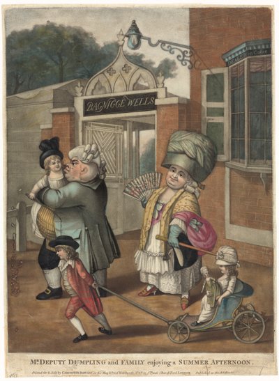 Bagnigge Kuyuları. Bay Yardımcısı Dumpling ve Ailesi bir yaz öğleden sonranın tadını çıkarıyor. by Robert Dighton