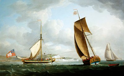 Trinity House Yacht, Dover açıklarında iki pozisyonda by Robert Dodd