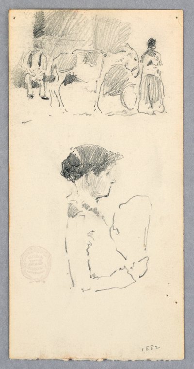 Çizim, Eşek ve İki Figürlü Sahne; Yelpaze Tutan Kadın, 1882 by Robert Frederick Blum