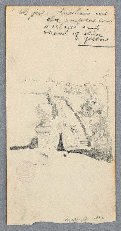 Çizim, Yüksek Bir Yerden Şehre Bakış (recto); Kavanoz Tutan Kadın (verso), 1882 by Robert Frederick Blum