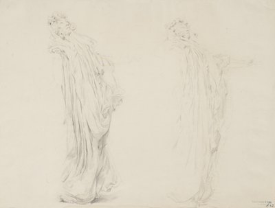 Moods to Music duvar resmi için iki kadın figürünün incelenmesi, 1893-95 (krem dokuma kağıt üzerine sarı kalemle grafit) by Robert Frederick Blum