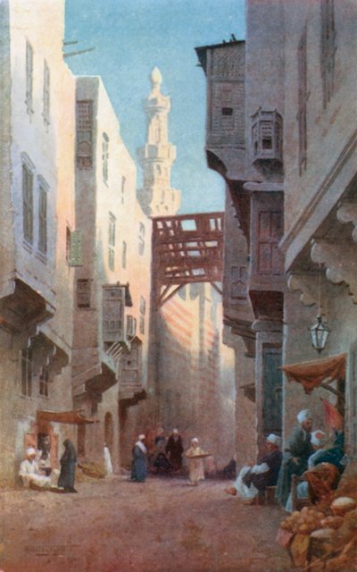 Sharia Bab-el-Wazir, Kahire (renkli taş baskı) by Robert George Talbot Kelly