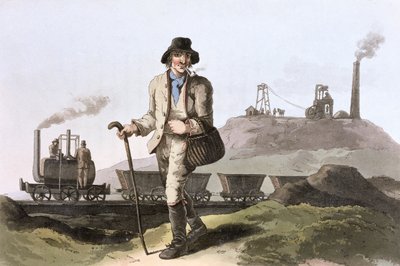 Leeds yakınlarındaki Middleton kömür ocağında Blenkinsop buharlı lokomotif, Batı Yorkshire, 1814 by Robert Havell