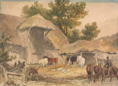 Bekleyen Atlarla Çiftlik Avlusu by Robert Hills