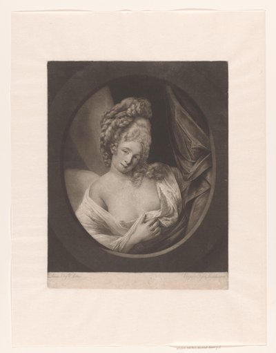 Bir yatak odasında kısmen kapalı göğüs dekoltesi olan bir kadının portresi, muhtemelen Catherine Bampfylde by Robert John Dunkarton
