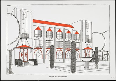 Hotel des Voyageurs, Une Cite Moderne'den, Çizimler, Rob Mallet-Stevens Architecte, 1987 (yayınlandı) by Robert Mallet Stevens