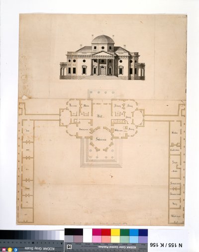 Monticello: 2. versiyon (plan ve batı cephesi) by Robert Mills