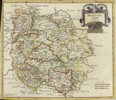 Herfordshire Haritası (renkli gravür) by Robert Morden