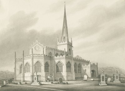 Wednesbury - St. Bartholomew Kilisesi: sepya yıkama çizimi, nd [1827] (çizim) by Robert Noyes