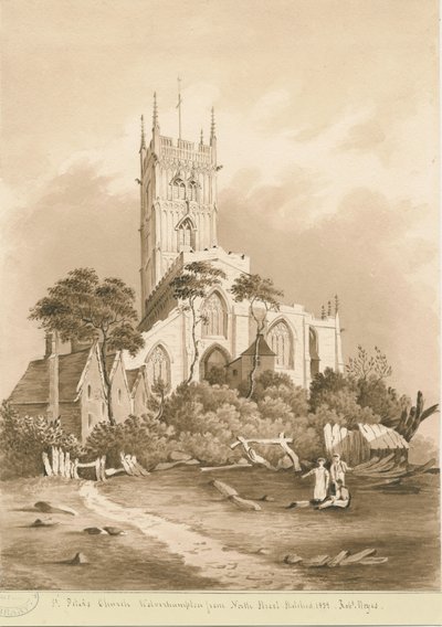 Wolverhampton - Aziz Petrus Kilisesi: sepya çizimi, 1838 by Robert Noyes