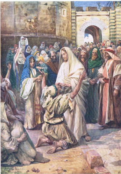 Kör Bartimaeus, Thomas Nelson tarafından yayınlanan İncil Resimli Kitaptan, c.1950 by Robert Payton Reid