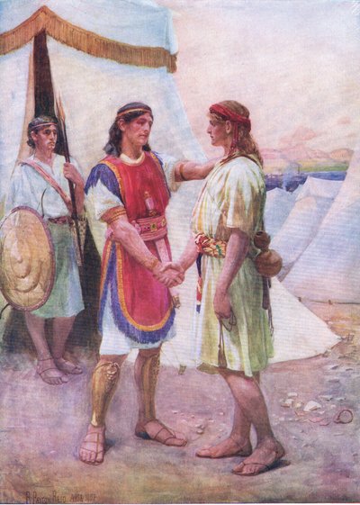 David ve Johnathan, Thomas Nelson tarafından yayınlanan İncil Resimli Kitaptan, c.1950 (lito) by Robert Payton Reid