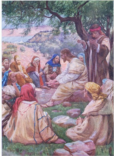 Thomas Nelson tarafından yayınlanan İncil Resimli Kitaptan, öğrencilerine dua etmeyi öğreten İsa, 1950 dolayları by Robert Payton Reid