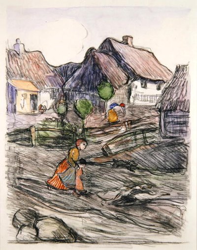 Goose Girl, Polonya (kağıt üzerinde guaj ve kömür) by Robert Polhill Bevan