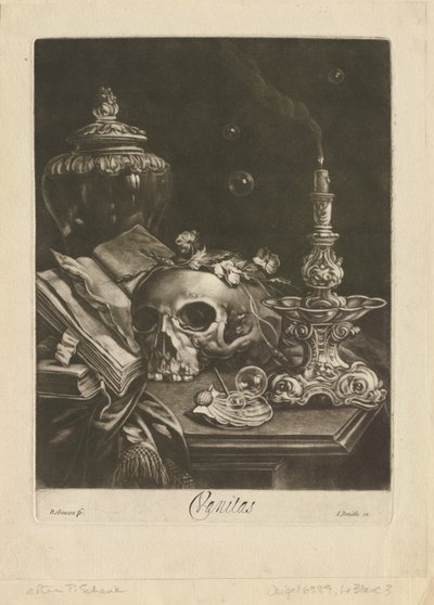Vanitas Natürmort, c.1685-88 (mezzotint ve kalem işi) by Robert Robinson