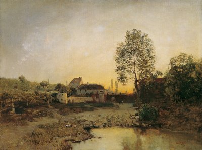 Bir gölet ve çiftlikler ile manzara by Robert Russ