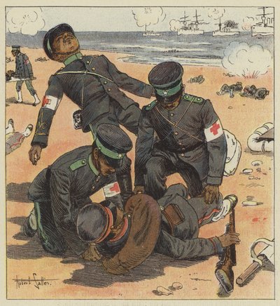 Yaralıları kaldıran Japon sedyeciler by Robert Salles