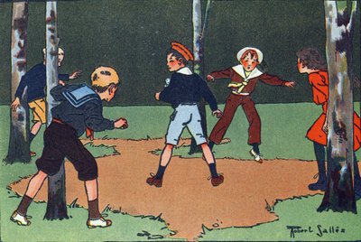 Dört köşe. Gravür “” Ne oynuyoruz? Robert Salles (1871-1929) tarafından suluboya çizimleri ile E. Weber tarafından “”. Kütüphane Garnier Freres, Paris by Robert Salles