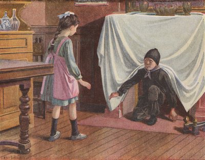 Genç bir baca temizleyicisini şeytan sanan kız (renkli taş baskı) by Robert Salles