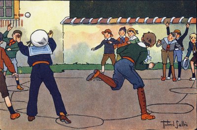 Kamptaki top (veya mahkum balosu veya avcı balosu). Gravür “” Ne oynuyoruz? Robert Salles (1871-1929) tarafından suluboya çizimleri ile E. Weber tarafından “”. Kütüphane Garnier Freres, Paris by Robert Salles