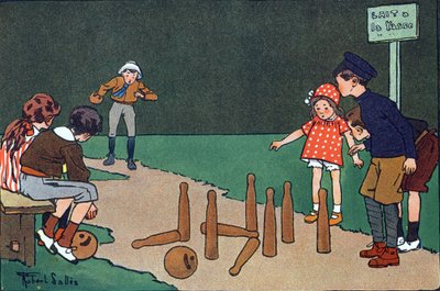 Bowling salonu. Gravür “” Ne oynuyoruz? Robert Salles (1871-1929) tarafından suluboya çizimleri ile E. Weber tarafından “”. Kütüphane Garnier Freres, Paris by Robert Salles