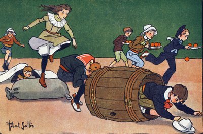 Engel yarışı. Gravür “” Ne oynuyoruz? Robert Salles (1871-1929) tarafından suluboya çizimleri ile E. Weber tarafından “”. Kütüphane Garnier Freres, Paris by Robert Salles