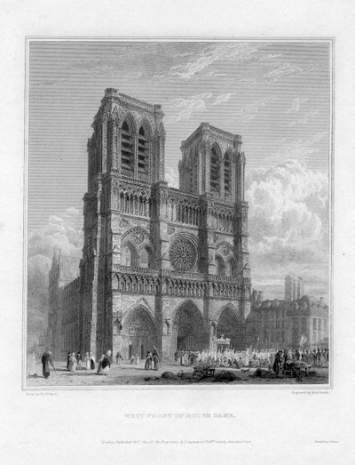 Notre Dame Batı Cephesi, Paris, Fransa, 1822 by Robert Sands