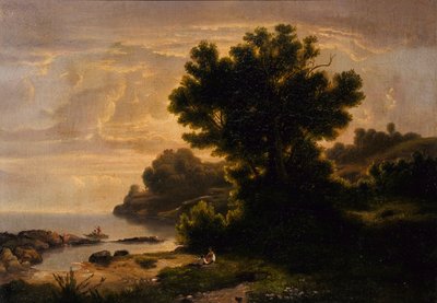 Lake by Family ile Manzara, 1858. by Robert Seldon Duncanson