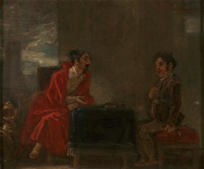 Don Kişot için İllüstrasyon, Bir Masada İki Figür by Robert Smirke