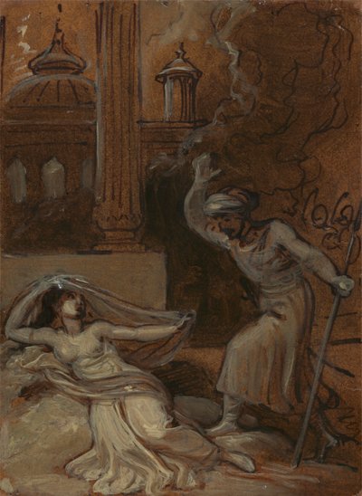 Bir Doğu Romantizmi için resim, muhtemelen 'Binbir Gece Masalları' (solda uzanmış kadın figürü ile) by Robert Smirke