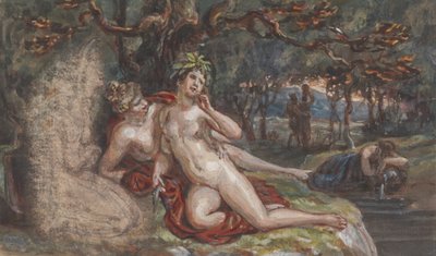 Bir Dere Kenarında Bir Ağacın Altında Uzanan Bir Çiftin Olduğu Ormanlık Sahne by Robert Smirke