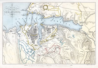 Sivastopol Kuşatması, Kırım Savaşı, 1854-1855, 1893 gösteren harita. by Robert Walker