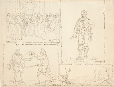 Dört eskiz, 1824 (devetüyü kağıt üzerine kalem ve kahverengi mürekkep) by Robert Walter Weir