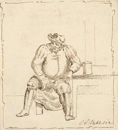 Kupa ile oturan adamın çizimi, muhtemelen Falstaff by Robert Walter Weir