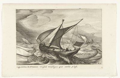Frizce feribotları Vriesche Ferry, yaklaşık 38 Last / Cague de Frise kadar büyük gemiler. 38 Tonneaux (nesne üzerindeki başlık) Hollandalı gemi türleri, 1627 (seri başlığı) Divers Navires Don ton se sert dans les Provinces Unies / Icones Variarum Navium Ho by Robert de Baudous (possibly)