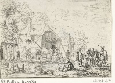 Askerler iki arabada Kampların olduğu manzaralar (dizi başlığı) by Robert van den Hoecke