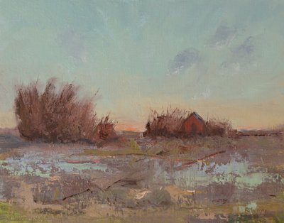 Granaries By The Slough, 2023 (keten panel üzerine yağlıboya) by Roberta Murray
