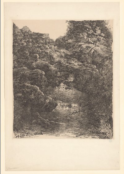 Akış ve şelale ile kaya manzara hediye by Rodolphe Bresdin