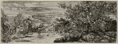 Bir Havuzun Yanında Kutsal Aile by Rodolphe Bresdin