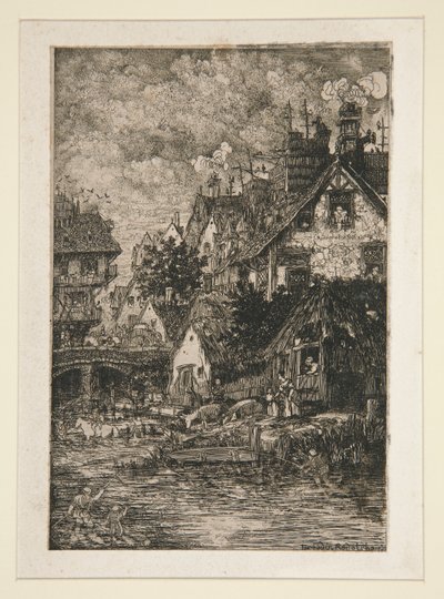 Dere kenarındaki köy by Rodolphe Bresdin