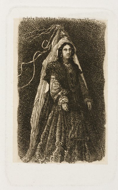 Fantastik Ortaçağ Kostümlü Kadın by Rodolphe Bresdin