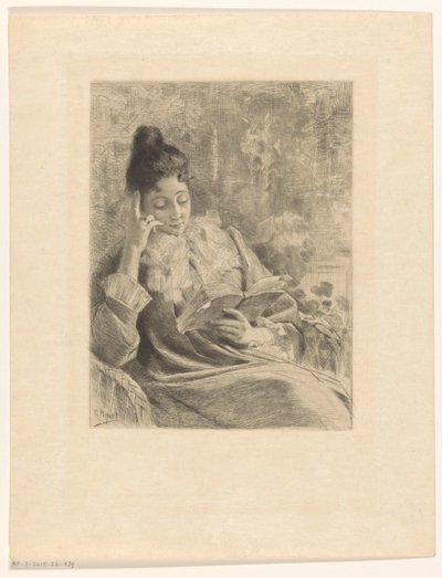 Kadın bir sandalyede okuma by Rodolphe Piguet